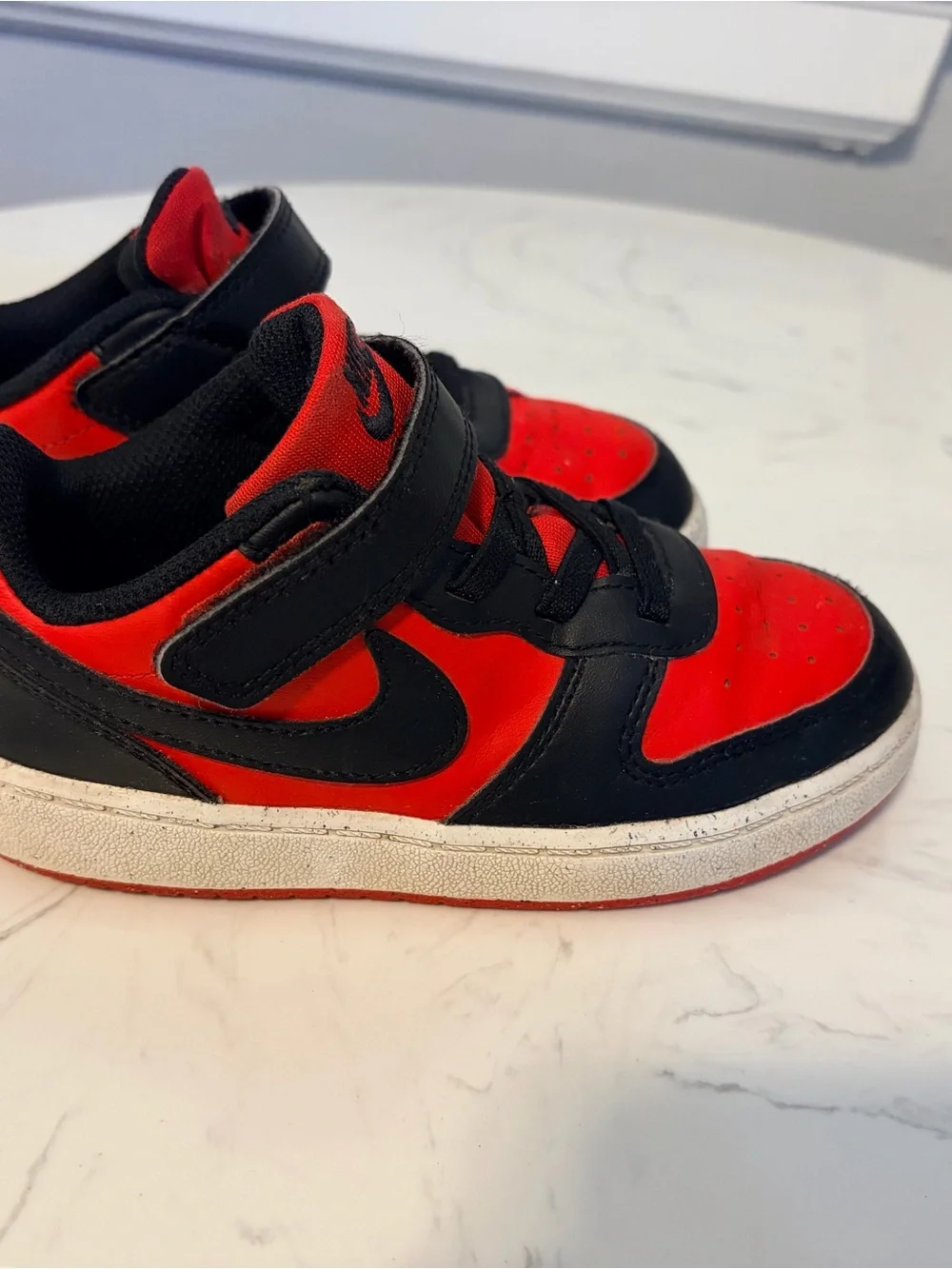 Kids Nike Red and Black Low Court Borough Sneakers with Velcro Strap